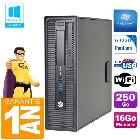 PC HP EliteDesk 800 G1 SFF Intel G3220 16Go Disque 250 Go Graveur DVD Wifi W7