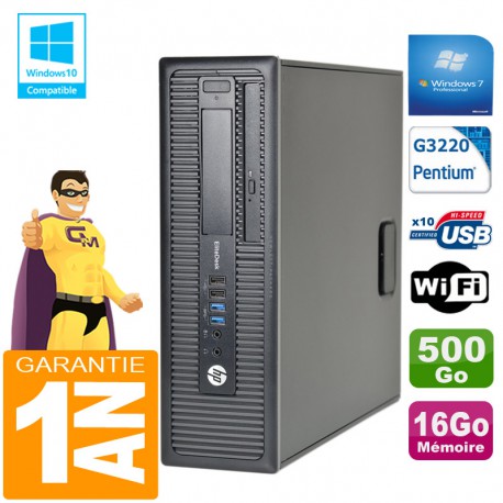 PC HP EliteDesk 800 G1 SFF Intel G3220 16Go Disque 500 Go Graveur DVD Wifi W7