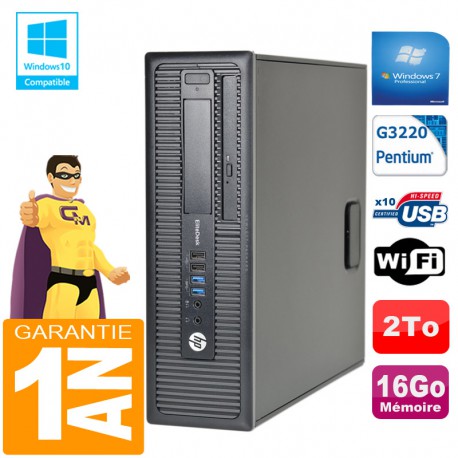PC HP EliteDesk 800 G1 SFF Intel G3220 16Go Disque 2 To Graveur DVD Wifi W7