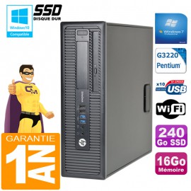 PC HP EliteDesk 800 G1 SFF Intel G3220 16Go Disque 240Go SSD Graveur DVD Wifi W7