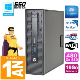PC HP EliteDesk 800 G1 SFF Intel G3220 16Go Disque 480Go SSD Graveur DVD Wifi W7