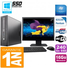PC HP EliteDesk 800 G1 SFF Intel G3220 16Go Disque 240 Go SSD Wifi W7 Ecran 27"