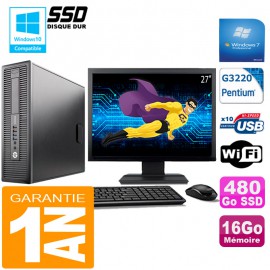 PC HP EliteDesk 800 G1 SFF Intel G3220 16Go Disque 480 Go SSD Wifi W7 Ecran 27"