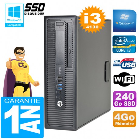 PC HP EliteDesk 800 G1 SFF Core I3-4130 4Go Disque 240Go SSD Graveur DVD Wifi W7