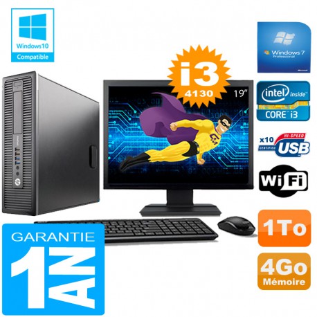 PC HP EliteDesk 800 G1 SFF Core I3-4130 4Go Disque 1 To Wifi W7 Ecran 19"
