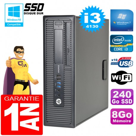 PC HP EliteDesk 800 G1 SFF Core I3-4130 8Go Disque 240Go SSD Graveur DVD Wifi W7