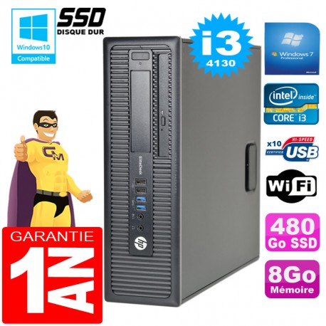 PC HP EliteDesk 800 G1 SFF Core I3-4130 8Go Disque 480Go SSD Graveur DVD Wifi W7