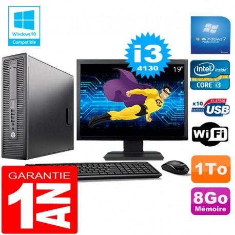 PC HP EliteDesk 800 G1 SFF Core I3-4130 8Go Disque 1 To Wifi W7 Ecran 19"