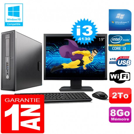 PC HP EliteDesk 800 G1 SFF Core I3-4130 8Go Disque 2 To Wifi W7 Ecran 19"