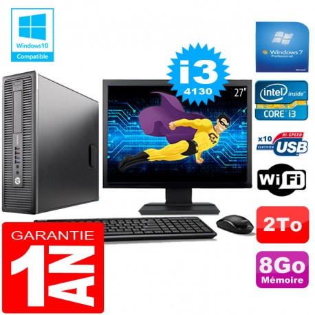 PC HP EliteDesk 800 G1 SFF Core I3-4130 8Go Disque 2 To Wifi W7 Ecran 27"