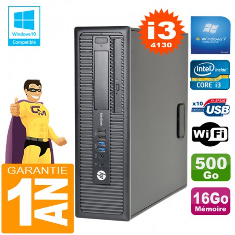 PC HP EliteDesk 800 G1 SFF Core I3-4130 16Go Disque 500Go Graveur DVD Wifi W7