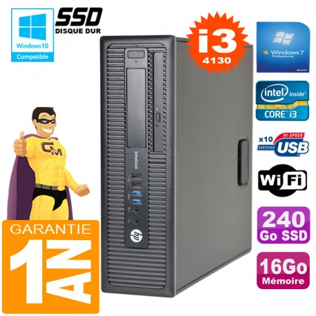 PC HP EliteDesk 800 G1 SFF Core I3-4130 16Go Disque 240Go SSD Graveur DVD Wifi W7