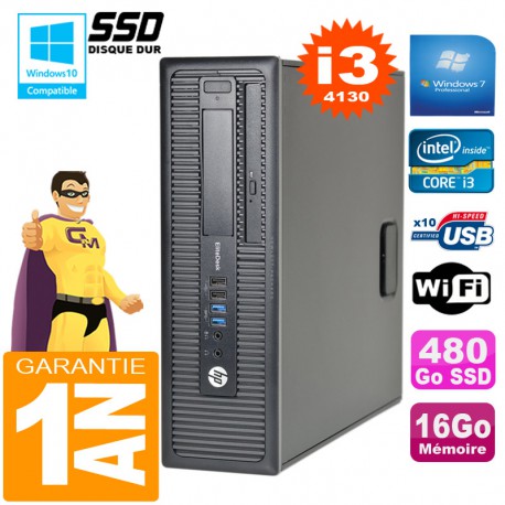 PC HP EliteDesk 800 G1 SFF Core I3-4130 16Go Disque 480Go SSD Graveur DVD Wifi W7