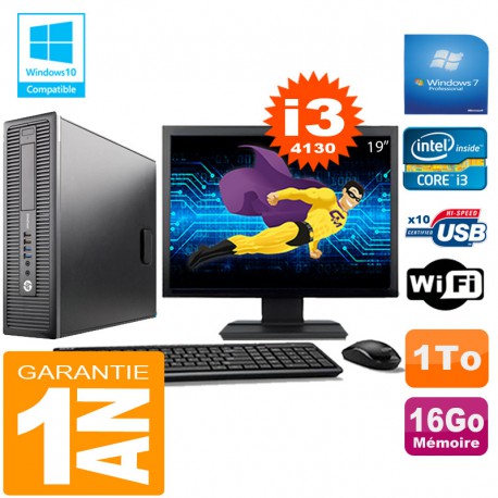PC HP EliteDesk 800 G1 SFF Core I3-4130 16Go Disque 1 To Wifi W7 Ecran 19"