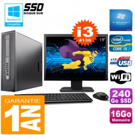 PC HP EliteDesk 800 G1 SFF Core I3-4130 16Go Disque 240 Go SSD Wifi W7 Ecran 19"