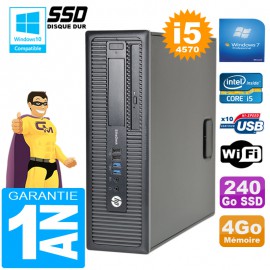 PC HP EliteDesk 800 G1 SFF Core I5-4570 4Go Disque 240Go SSD Graveur DVD Wifi W7