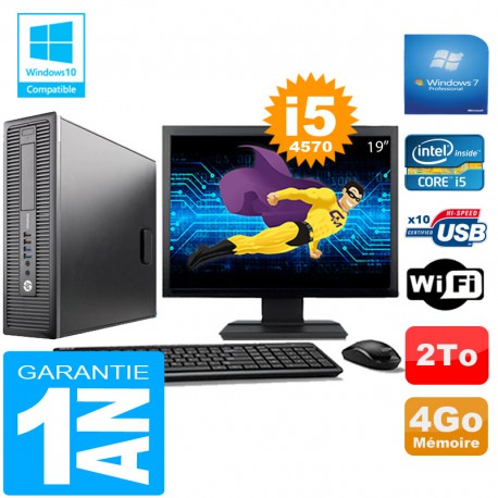 PC HP EliteDesk 800 G1 SFF Core I5-4570 4Go Disque 2 To Wifi W7 Ecran 19"