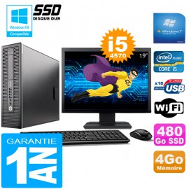 PC HP EliteDesk 800 G1 SFF Core I5-4570 4Go Disque 480 Go SSD Wifi W7 Ecran 19"