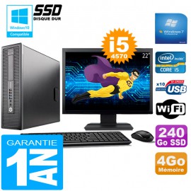 PC HP EliteDesk 800 G1 SFF Core I5-4570 4Go Disque 240 Go SSD Wifi W7 Ecran 22"