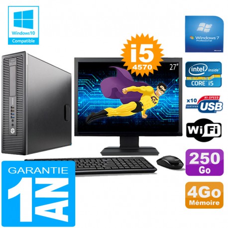 PC HP EliteDesk 800 G1 SFF Core I5-4570 4Go Disque 250 Go Wifi W7 Ecran 27"