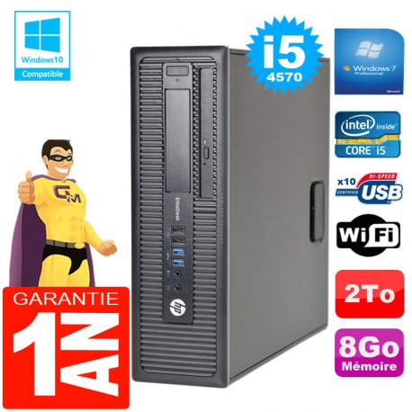 PC HP EliteDesk 800 G1 SFF Core I5-4570 8Go Disque 2 To Graveur DVD Wifi W7