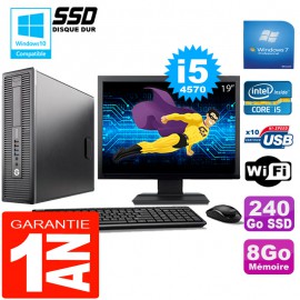 PC HP EliteDesk 800 G1 SFF Core I5-4570 8Go Disque 240 Go SSD Wifi W7 Ecran 19"