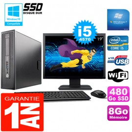 PC HP EliteDesk 800 G1 SFF Core I5-4570 8Go Disque 480 Go SSD Wifi W7 Ecran 19"