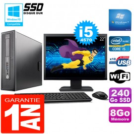 PC HP EliteDesk 800 G1 SFF Core I5-4570 8Go Disque 240 Go SSD Wifi W7 Ecran 22"