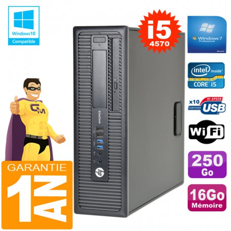 PC HP EliteDesk 800 G1 SFF Core I5-4570 16Go Disque 250Go Graveur DVD Wifi W7