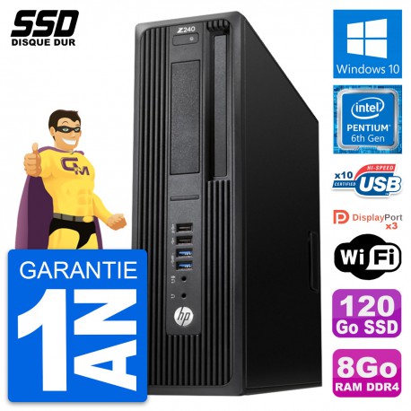 PC HP WorkStation Z240 SFF Intel Pentium G4400 RAM 8Go SSD 120Go Windows 10 Wifi