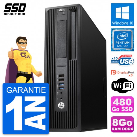 PC HP WorkStation Z240 SFF Intel Pentium G4400 RAM 8Go SSD 480Go Windows 10 Wifi