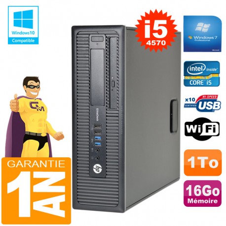 PC HP EliteDesk 800 G1 SFF Core I5-4570 16Go Disque 1 To Graveur DVD Wifi W7