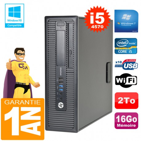PC HP EliteDesk 800 G1 SFF Core I5-4570 16Go Disque 2 To Graveur DVD Wifi W7