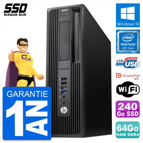 PC HP WorkStation Z240 SFF Intel G4400 RAM 64Go SSD 240Go Windows 10 Wifi