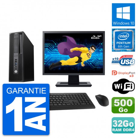 PC HP Z240 SFF Ecran 22" Intel G4400 RAM 32Go Disque Dur 500Go Windows 10 Wifi