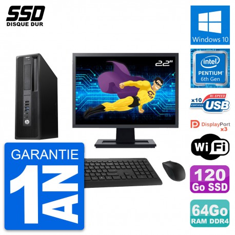 PC HP WorkStation Z240 SFF Ecran 22" G4400 RAM 64Go SSD 120Go Windows 10 Wifi
