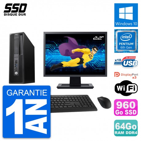 PC HP WorkStation Z240 SFF Ecran 22" G4400 RAM 64Go SSD 960Go Windows 10 Wifi
