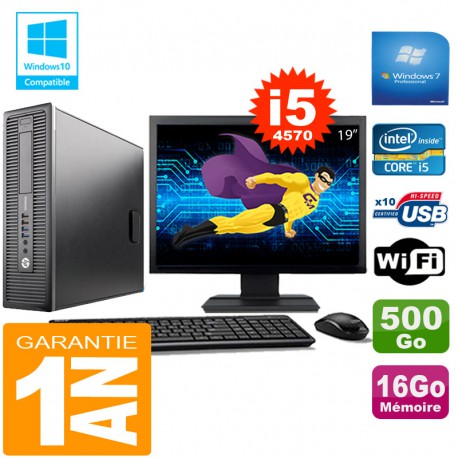 PC HP EliteDesk 800 G1 SFF Core I5-4570 16Go Disque 500 Go Wifi W7 Ecran 19"