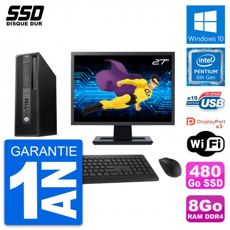 PC HP WorkStation Z240 SFF Ecran 27" G4400 RAM 8Go SSD 480Go Windows 10 Wifi
