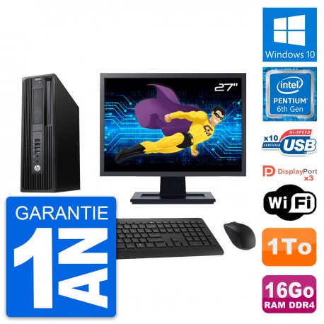 PC HP Z240 SFF Ecran 27" Intel Pentium G4400 RAM 16Go Disque 1To Windows 10 Wifi