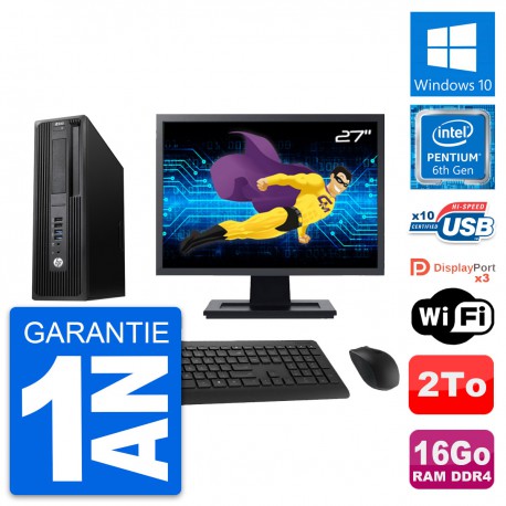 PC HP Z240 SFF Ecran 27" Intel Pentium G4400 RAM 16Go Disque 2To Windows 10 Wifi