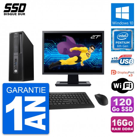 PC HP WorkStation Z240 SFF Ecran 27" G4400 RAM 16Go SSD 120Go Windows 10 Wifi