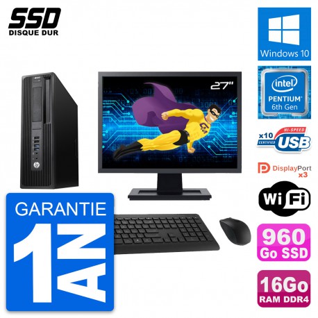 PC HP WorkStation Z240 SFF Ecran 27" G4400 RAM 16Go SSD 960Go Windows 10 Wifi