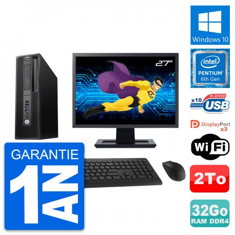 PC HP Z240 SFF Ecran 27" Intel Pentium G4400 RAM 32Go Disque 2To Windows 10 Wifi