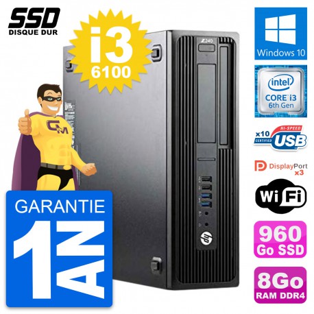 PC HP WorkStation Z240 SFF Intel Core i3-6100 RAM 8Go SSD 960Go Windows 10 Wifi