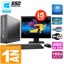 PC HP EliteDesk 800 G1 SFF Core I5-4570 16Go Disque 480 Go SSD Wifi W7 Ecran 19"