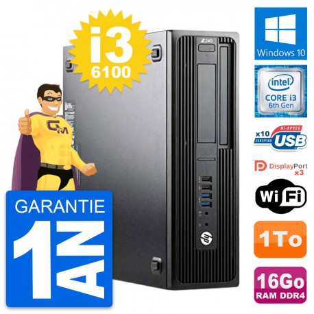 PC HP WorkStation Z240 SFF Intel i3-6100 RAM 16Go Disque Dur 1To Windows 10 Wifi