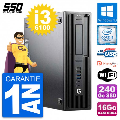 PC HP WorkStation Z240 SFF Intel Core i3-6100 RAM 16Go SSD 240Go Windows 10 Wifi