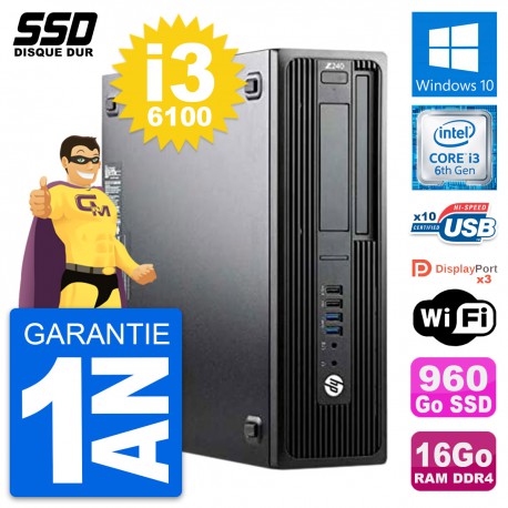 PC HP WorkStation Z240 SFF Intel Core i3-6100 RAM 16Go SSD 960Go Windows 10 Wifi