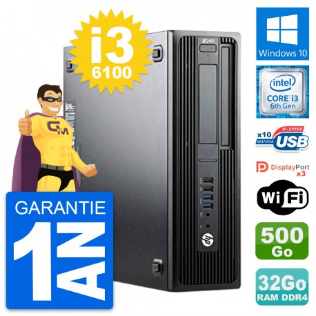 PC HP WorkStation Z240 SFF Intel i3-6100 RAM 32Go Disque 500Go Windows 10 Wifi